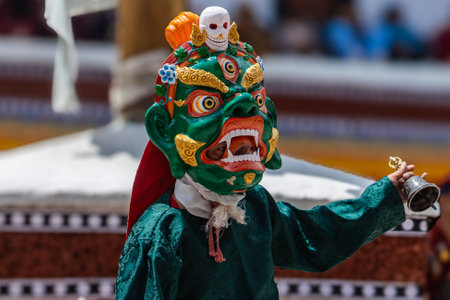 A colorful mask dance being performed at Hemis Monastery at Leh, Ladakh India.の写真素材