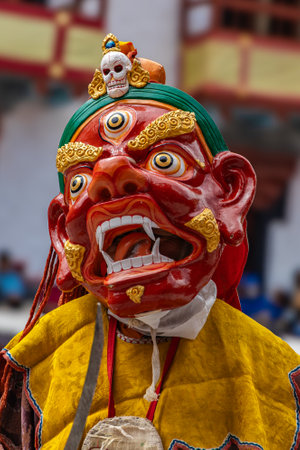 A colorful mask dance being performed at Hemis Monastery at Leh, Ladakh India.の写真素材