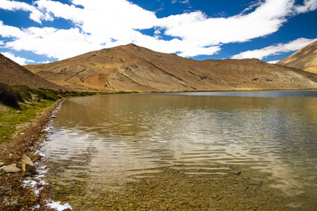 Ripples in clear water of Yayatso, a high-altitude lake at Ladakh, India. A new biodiversity hotspot at an attitude of 4820 meters.の写真素材