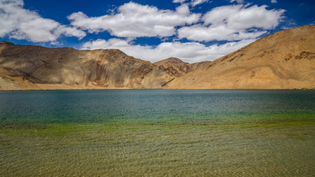 Ripples in clear water of Yayatso, a high-altitude lake at Ladakh, India. A new biodiversity hotspot at an altitude of 4820 meters.の写真素材