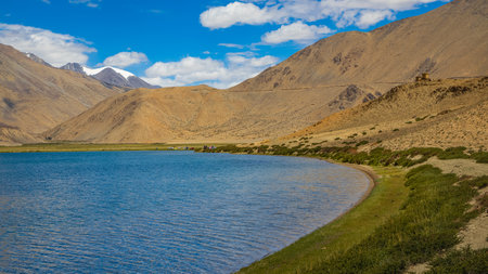 Ripples in clear water of Yayatso, a high-altitude lake at Ladakh, India. A new biodiversity hotspot at an altitude of 4820 meters.の写真素材