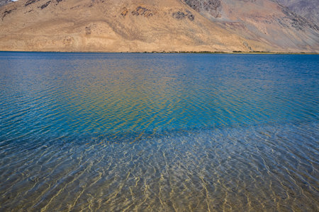 Ripples in clear water of Yayatso, a high-altitude lake at Ladakh, India. A new biodiversity hotspot at an attitude of 4820 meters.の写真素材