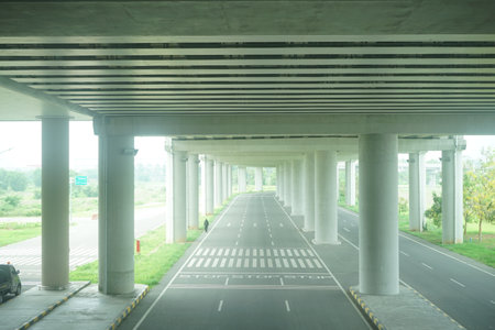 Under the road in the city, closeup of photo with soft focus