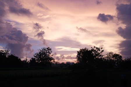 Beautiful sunset in the countryside of Jogja. Colorful sky.の写真素材