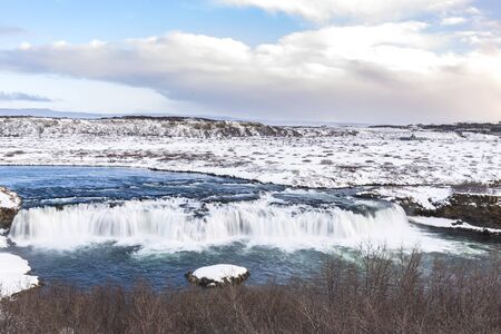Iceland landmark the Faxafoss waterfalls along the Golden Circle route Iceland in a Winter setting...