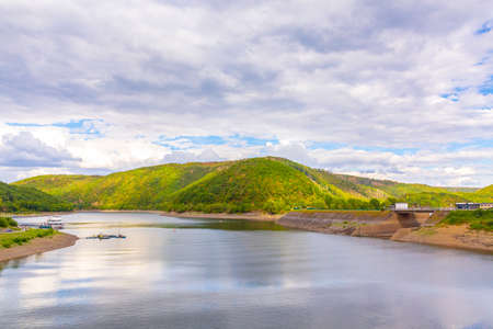Paulushofdamm and Rursee on a beautiful day in summer.の写真素材
