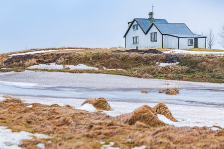 South Iceland Route 1 road snowy Winter during sunset and dramatic sky and landscape.の写真素材