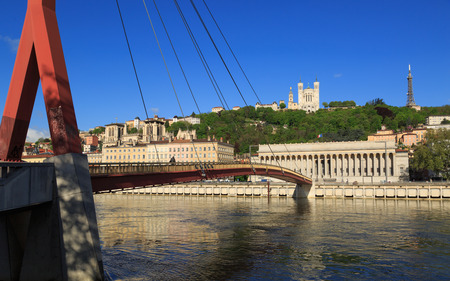 Passerelle du Palais du Justice over the Saone river and Palais du Justice Historique in Lyon.の写真素材