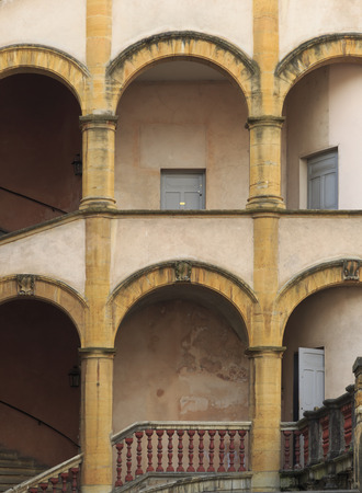 Colorful, old building in Vieux-Lyon, the old city centre of Lyon, France.の写真素材