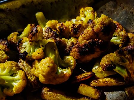 This is roasted Cauliflower close-up shot in a indian kitchen.の写真素材
