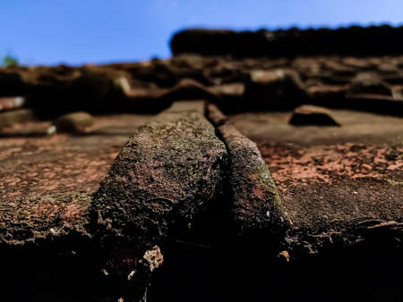 Morning sunlight fell on the terracotta tile low-angle view in the india.