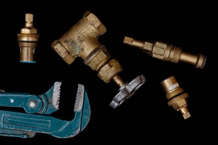 faucets, valve, pipe wrench to repair the water supply systemの写真素材