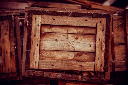 Old wooden box of boardsの写真素材