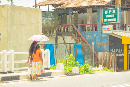 March 2, 2018. Hikkauwa, Sri Lanka. View of the ocean from the street.のeditorial素材