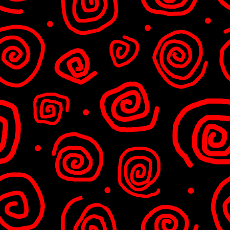 Seamless pattern. Uneven red spirals on a black background.のイラスト素材