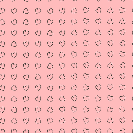 Seamless pattern. Geometric, symmetrical pattern of hearts on a pink background. Drawing for wedding invitations, packing gifts and festive decorations.のイラスト素材