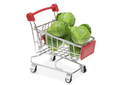 Brussels sprouts in a supermarket cartの写真素材