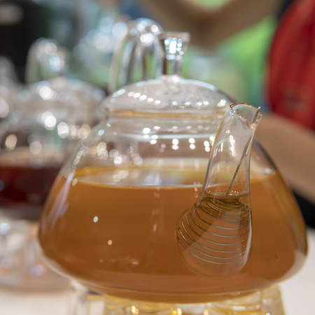 Tea in a glass transparent teapot.の写真素材