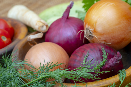 Yellow and red onions.の写真素材