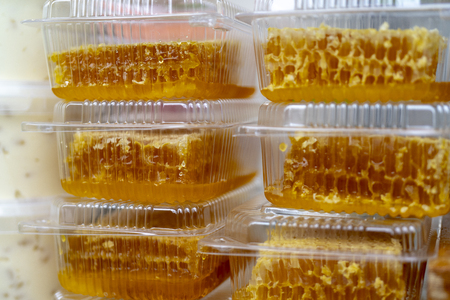 Golden fresh honey comb.の写真素材