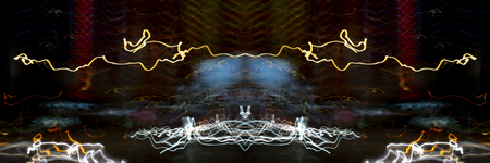 glowing lines in black space. Abstract background with lines and glowの写真素材