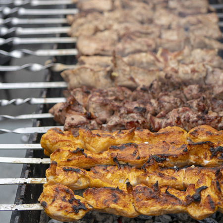 Cooking barbecue on the coals.の写真素材