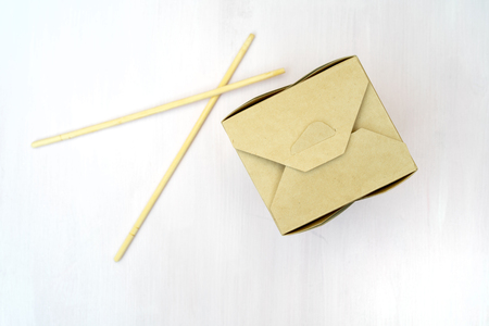Closed WOK paper packaging boxes. For Asian fast foods.の写真素材