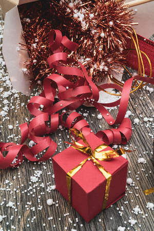 Christmas gifts in WOK paper packaging boxes. For Asian fast foods.の写真素材