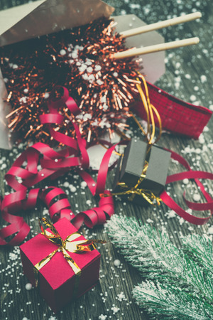 Christmas gifts in WOK paper packaging boxes. For Asian fast foods.の写真素材