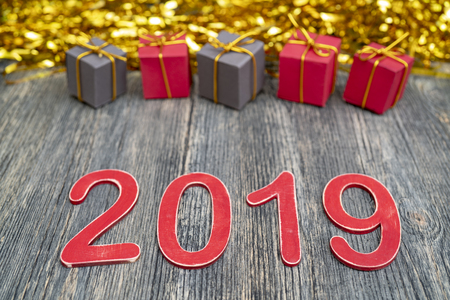 inscription 2019. Christmas gift boxes.の写真素材