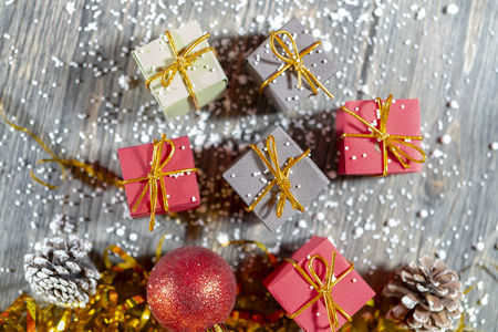 Christmas gift boxes. Copy space.の写真素材
