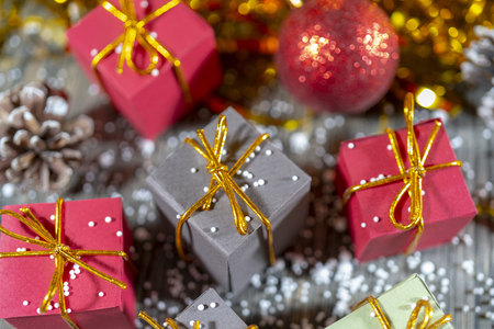 Christmas gift boxes. Copy space.の写真素材