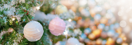 Christmas background - branches, toys, snow.の写真素材