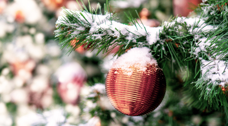 Christmas background - branches, toys, snow.の写真素材