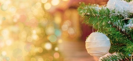 Christmas background - branches, toys, snow.の写真素材