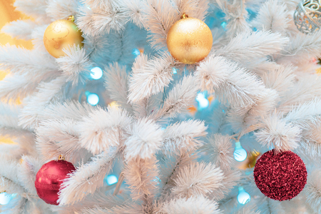 Christmas background - branches, toys, snow.の写真素材