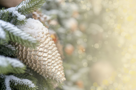 Christmas background - branches, toys, highlights. Place for congratulations.の写真素材