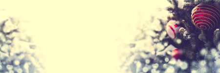 Christmas background - branches, toys, snow.の写真素材