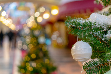 Christmas background - branches, toys, snow.の写真素材