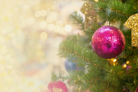 Christmas background - branches, toys, snow.の写真素材