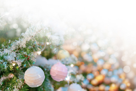 Christmas background - branches, toys, snow.の写真素材