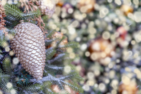 Christmas background - branches, toys, snow.の写真素材