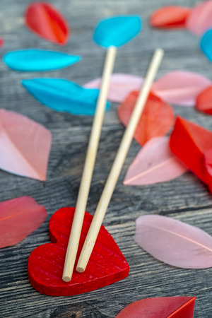 chopsticks and heart - valentines day greeting cardの写真素材