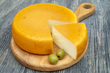Fresh, round cheese.の写真素材