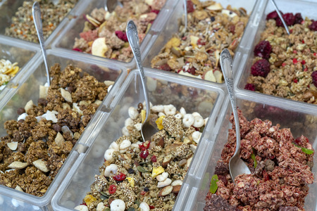 Useful and tasty muesli. Healthy nutrition and lifestyle.