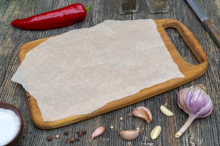 Wooden board for cutting products.の写真素材