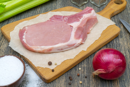 Raw pork steak.の写真素材