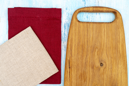 Wooden oak cutting board. Kitchenware. Copy space.の写真素材