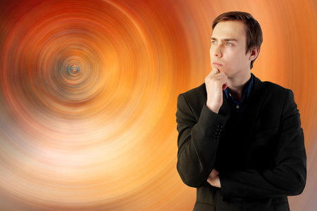 Young scientist on a futuristic background.の写真素材