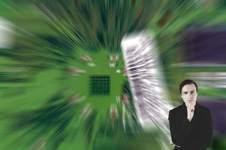 Young scientist on a futuristic background.の写真素材